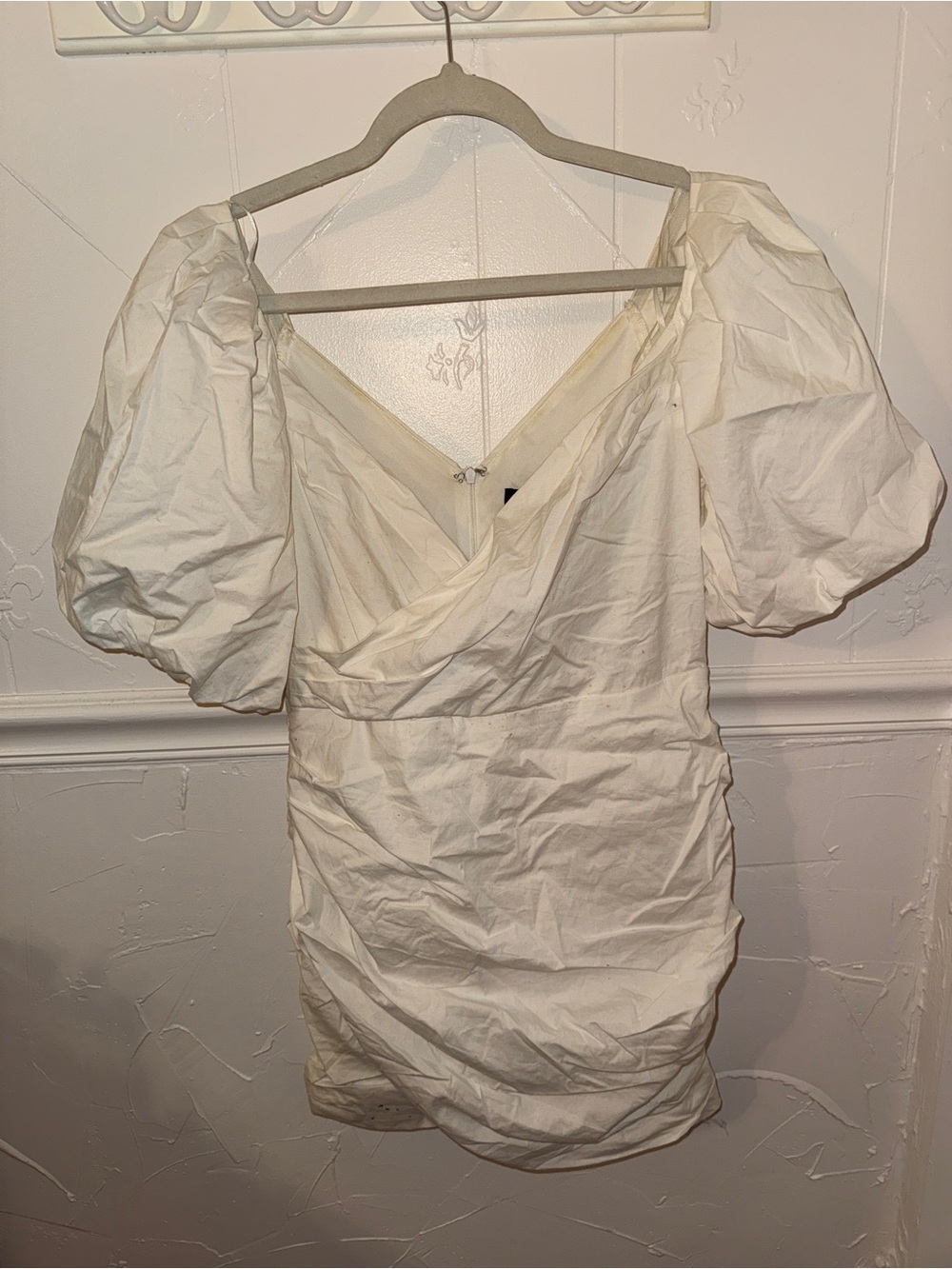 Dee Dee Dress White Puff-Sleeve with V-Neck Wrap